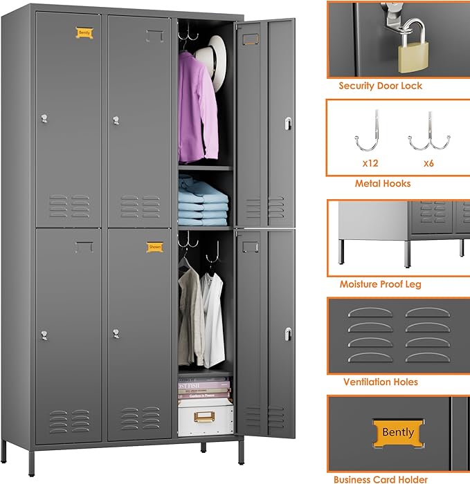 SUPEER 6 Doors Metal Lockers for Employees - Image 4