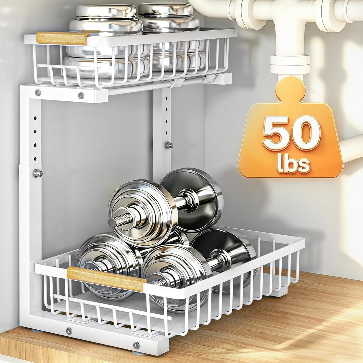 REALINN Under Sink Organizer, Height Adjustable Under Sink Organizers and Sto...