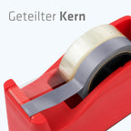 SAX Tape It Easy XXL Single Hand Tape Dispenser Extra Heavy for 1 x 50 mm Tape or 2 x 25 mm Tape, Parcel Tape Dispenser with Pen Holder Function, Non-Slip, Includes Double-Sided Blade, Red