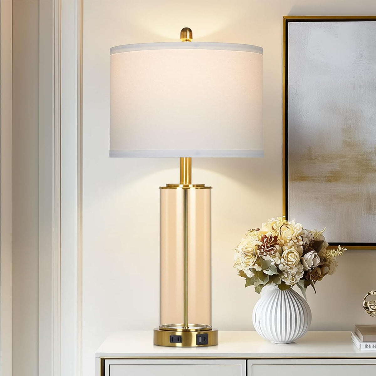 Ruzectt 26" Glass Table Lamp Single, 3-Way Dimmable Touch Control Living...