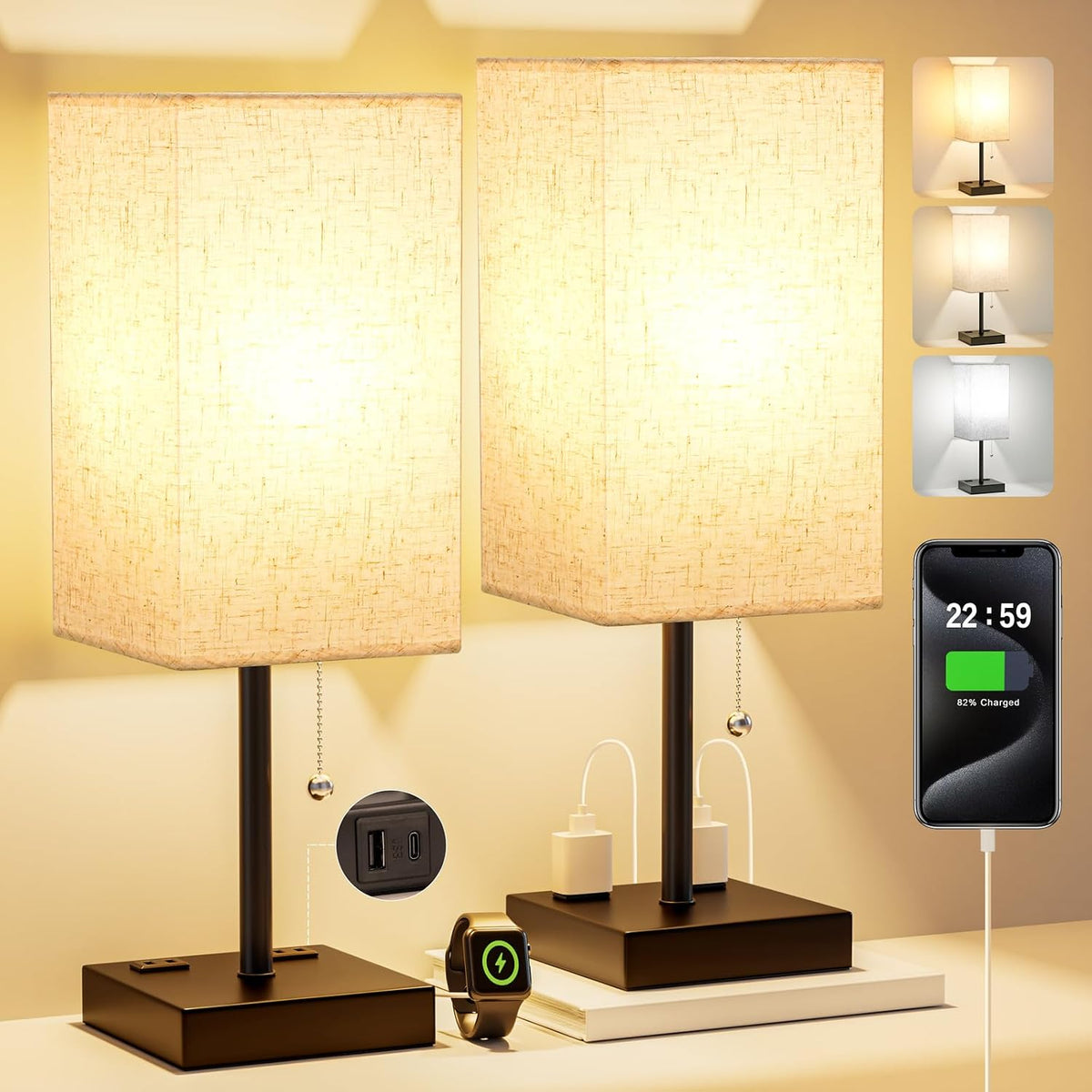Fenmzee Bedside Lamp for Bedroom Set of 2 - Table Lamp for Nightstand