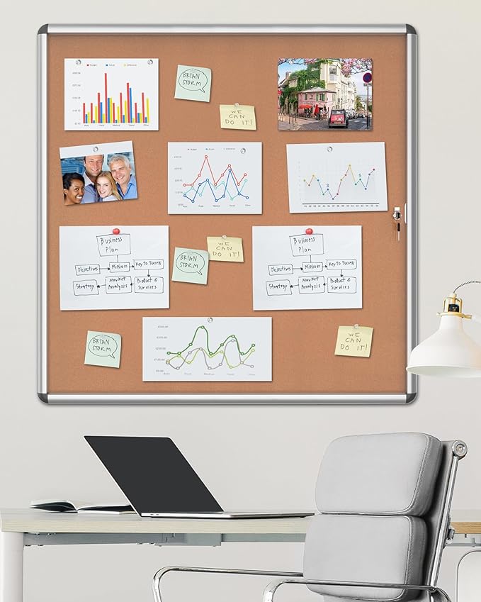 Mifuro 38"x38" Enclosed Bulletin Board, Lockable Weather-Resistant Aluminum - Image 2