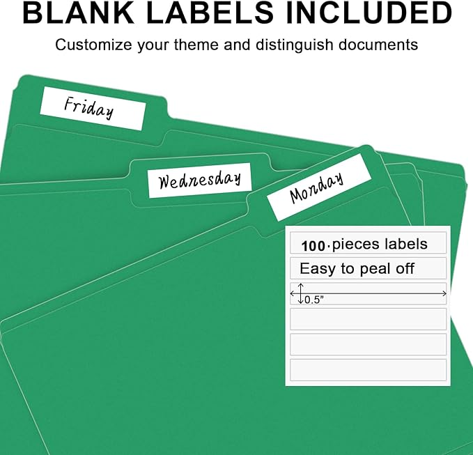 File Folder, RAZCC 100 Pack 1/3 Cut Tab File Folders Letter Size, Colored - Image 4