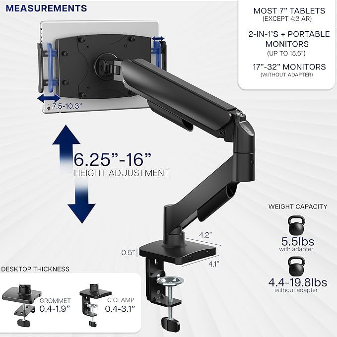 VIVO Height Adjustable Counterbalance Mechanical Arm Tablet Desk Mount - Image 3