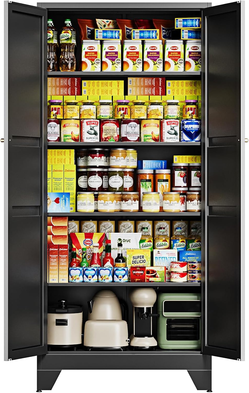 letaya 75" h metal storage cabinet with 2 shown in use