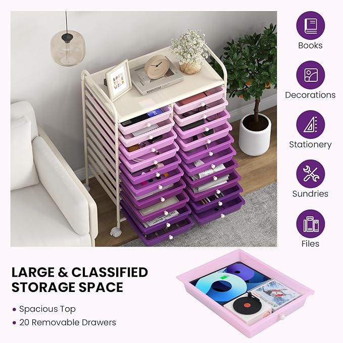 Happygrill 20-Drawer Organizer Cart Tools, Mobile Utility Storage Cart - Image 3