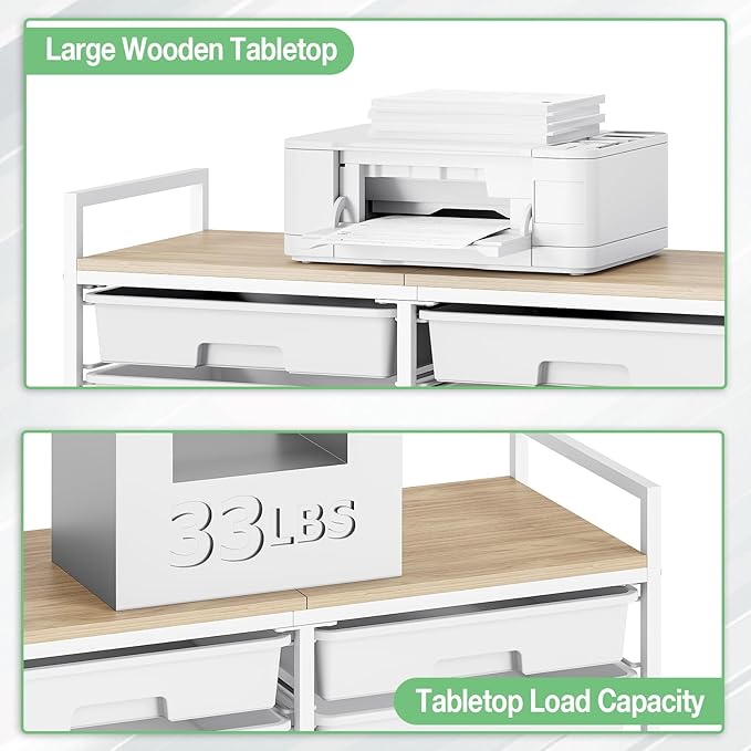 Rolling Storage Cart with 12 Drawers, Wooden Tabletop Utility Cart - Image 6