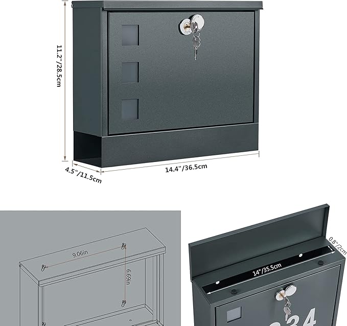 LAND·VOI Locking Mailbox Wall Mounted, Metal Postbox - Image 2