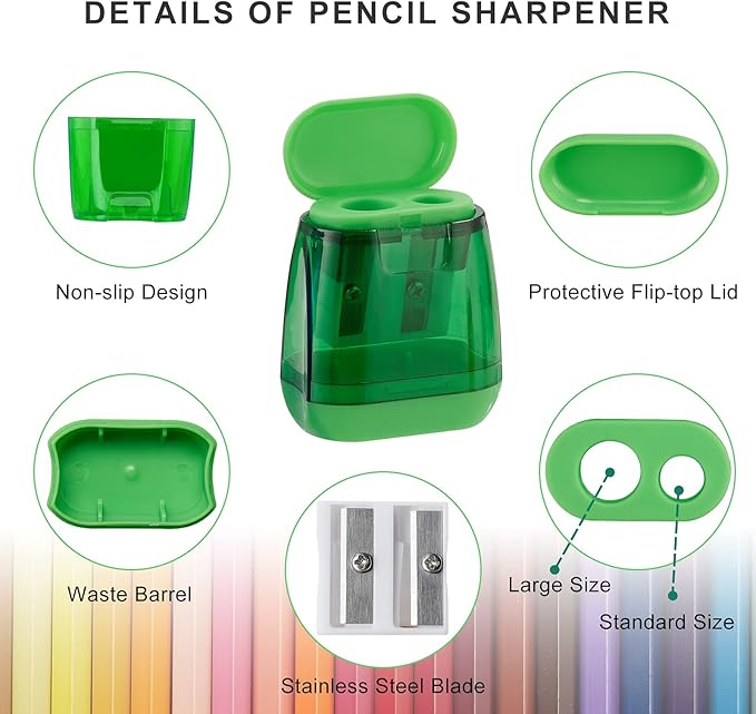 Sonuimy Pencil Sharpeners, Dual Holes Compact Colored Handheld Pencil Sharpener - Image 4