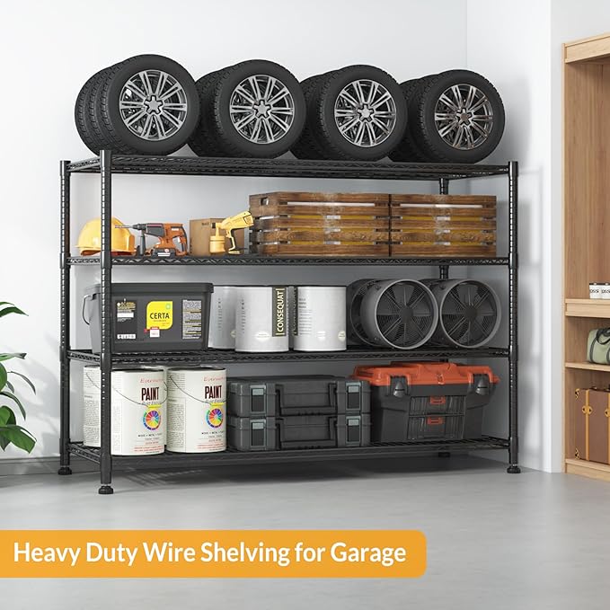 Himimi Storage Shelves with Wheels, 4-Tier Heavy Duty Steel Wire Rack Storage - Image 5