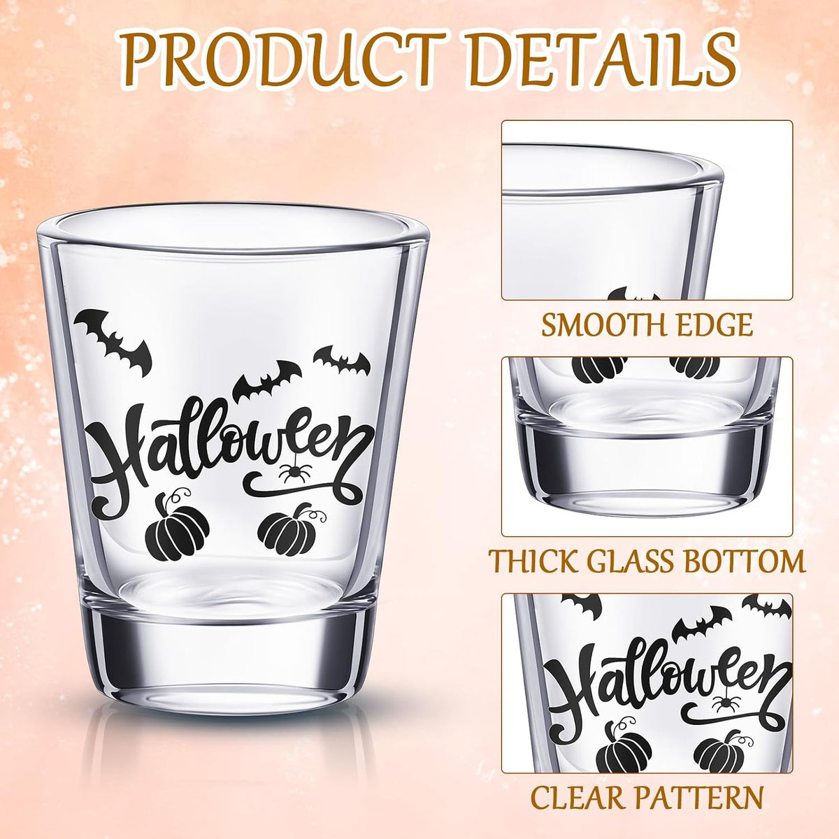 Uiifan 24 Pcs Halloween Shot Glasses for Drinking Glassware Bulk 2 Oz/60 ml