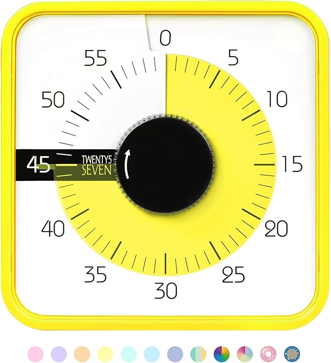 TWENTY5 SEVEN Countdown Timer 7.5 inch; 60 Minute 1 Hour Visual Timer – by TWENTY5SEVEN
