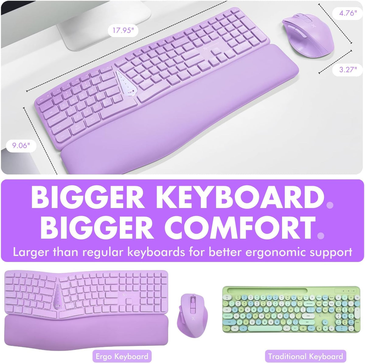 X9 Ergonomic Keyboard and Mouse Wireless Combo - Purple Keyboard and Mouse Wi...