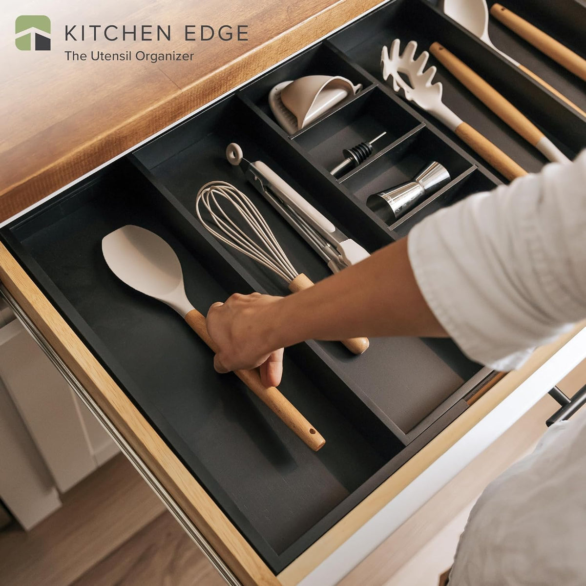 KitchenEdge Utensil & Junk Drawer Organizer, 19-33 in, Black Bamboo