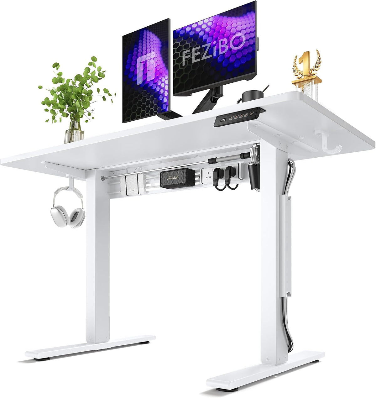 FEZIBO Electric Standing Desk with L-Shaped Crossbar & Cable Management S...