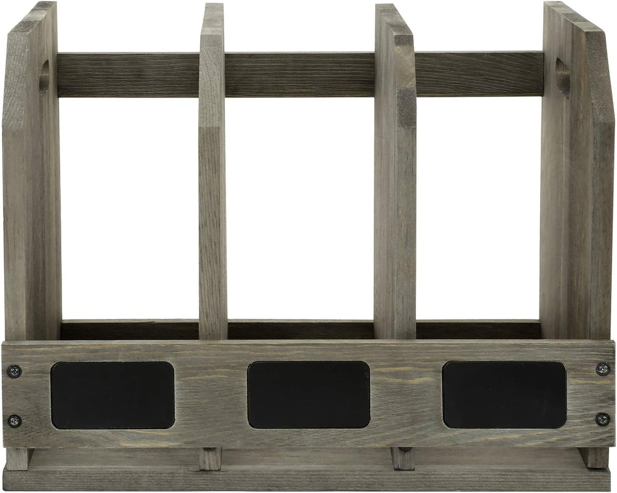 MyGift Gray Wood Magazine Holder with 3 Compartments & Chalkboard Labels