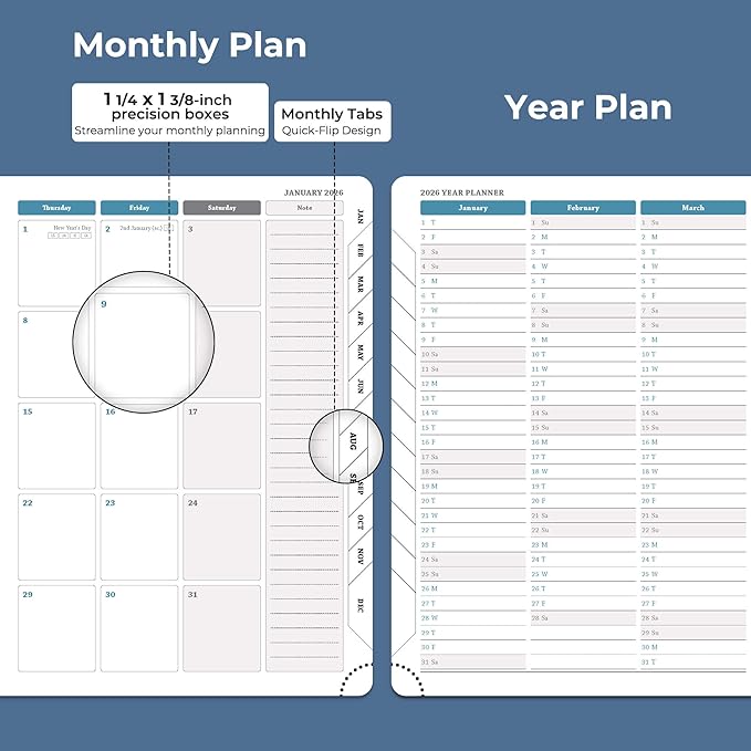 IN-LUXPRO Planner 2026 Daily Weekly and Monthly, 11.5"x8.5", 12 Months Spiral - Image 4