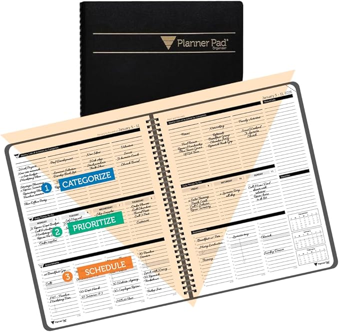 Planner Pad Spiral Bound January-December 2026/ Calendar Year 8 1/2" x 11" by PlannerPad
