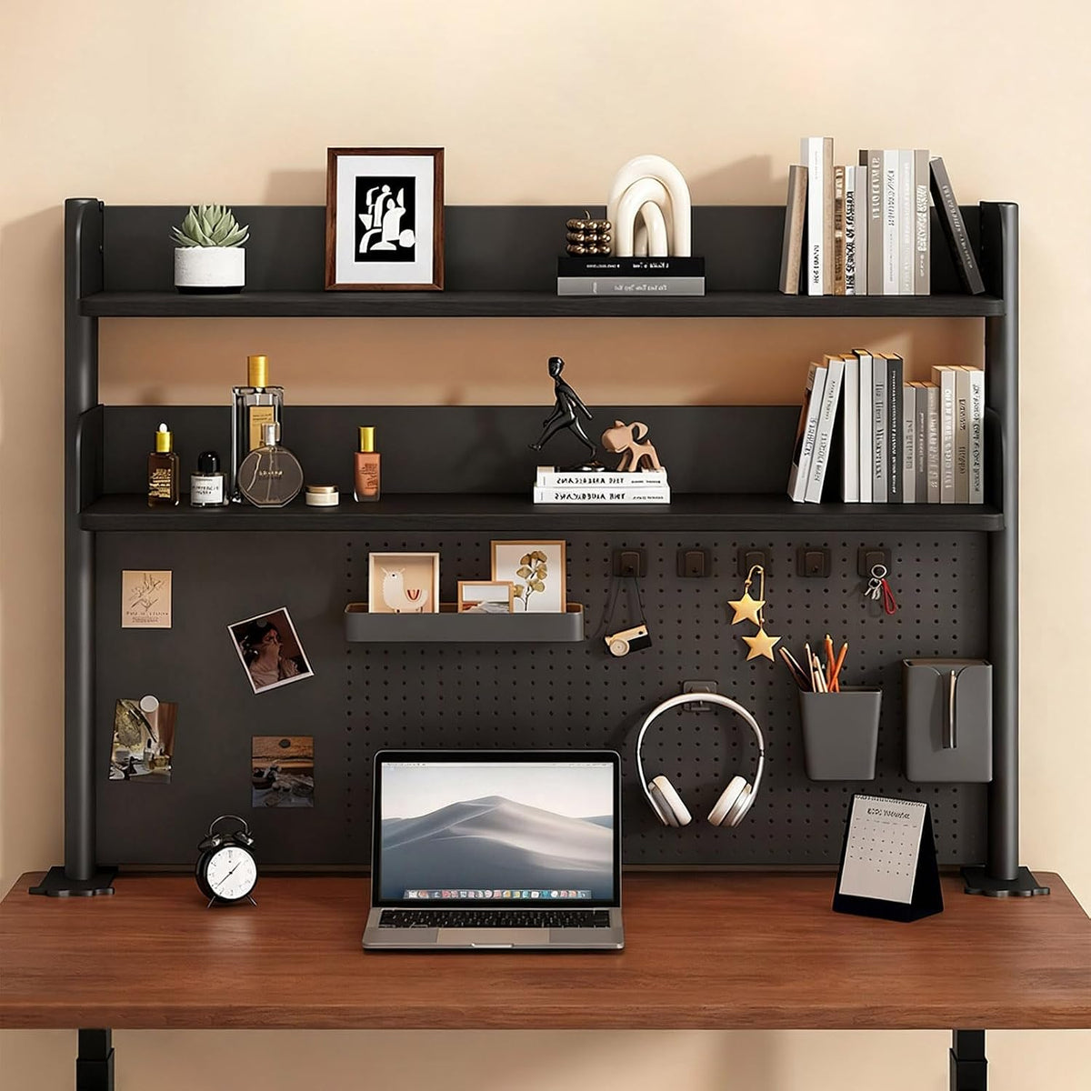 Clamp On Desk Shelf Organizer with Pegboard Desk Hutch Dorm with Storage Book...