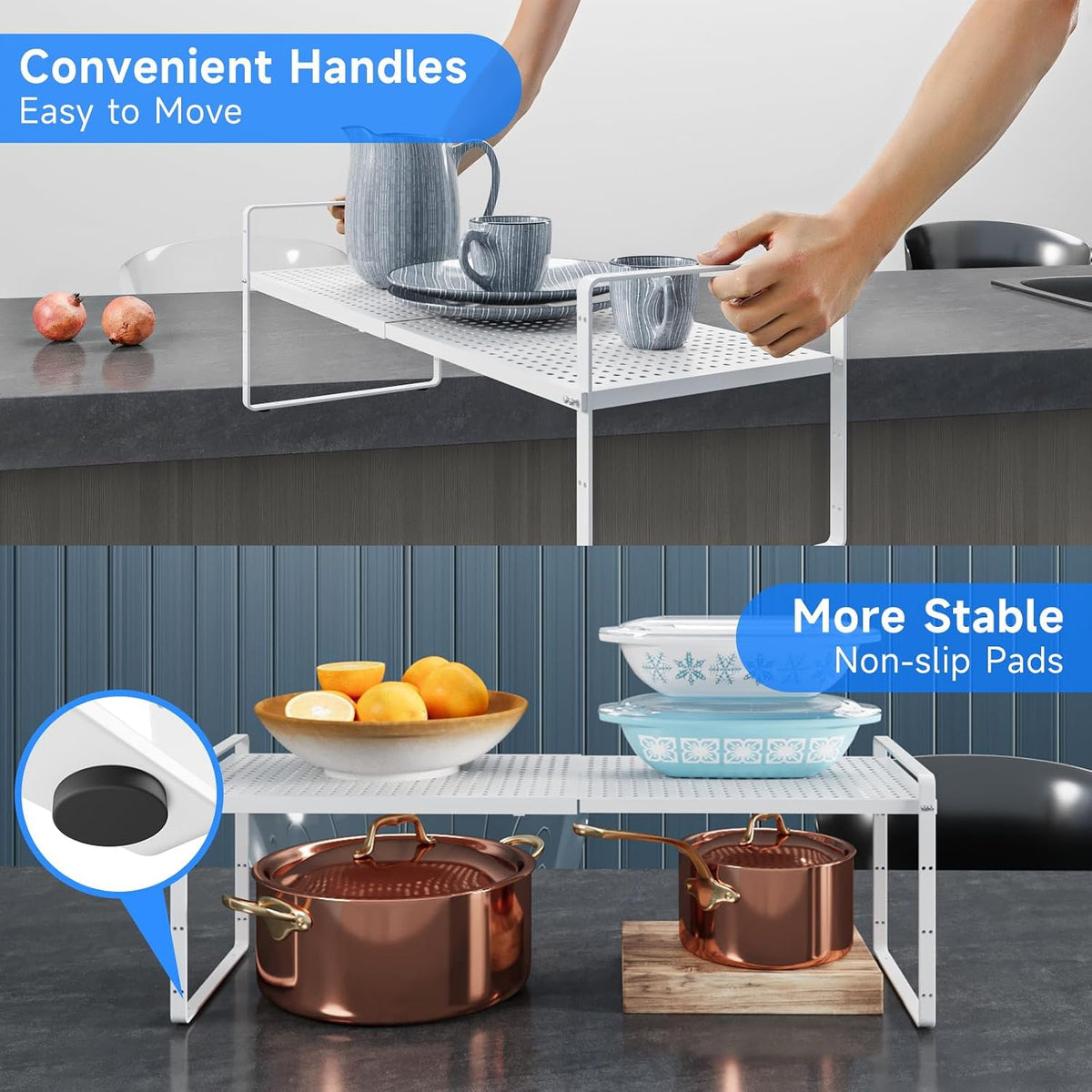 Expandable Cabinet Shelf Organizers, Kitchen Small Stand Rack Organization fo...