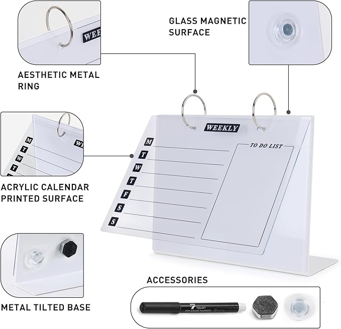 Desktop Glass Dry Erase & Acrylic Aesthetic Desk Calendar Weekly to-do List - Image 4
