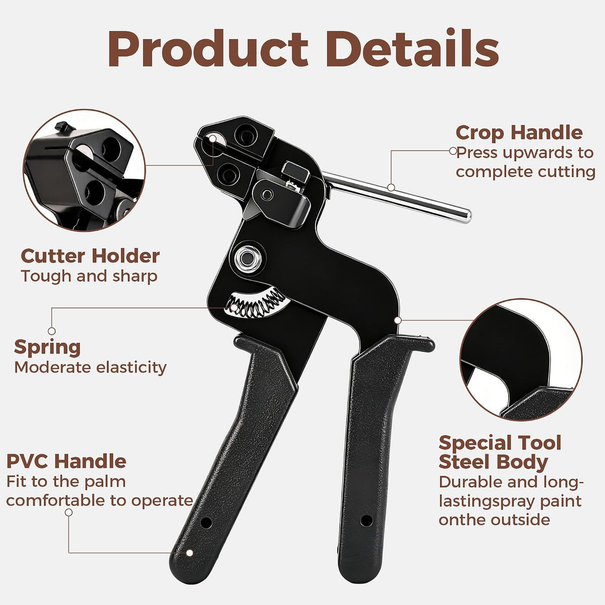 304 Stainless Steel Cable Tie Gun Kit, 300 Pcs Black