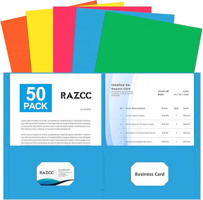 Two Pocket Folders, RAZCC 50 Pack File Folders by RAZCC