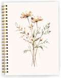 JWVK Retro Neutral Flower Spiral Notebook, Boho Floral Botanical Notebooks by JWVK