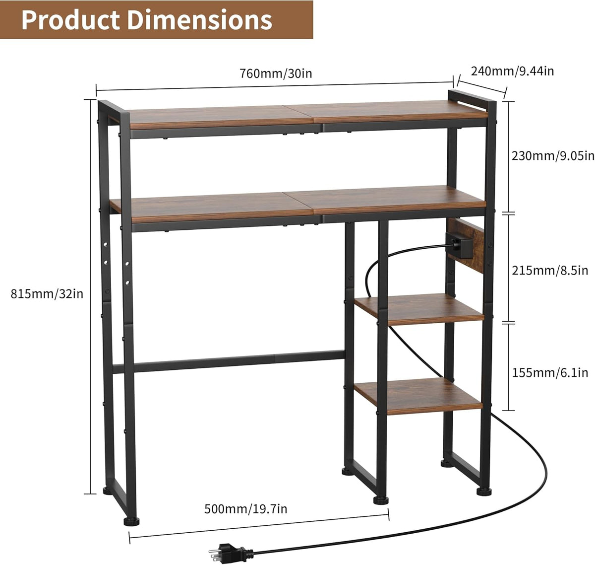 Aetheris Desktop Organizer Shelf, 30" Wooden Office Storage Rack with Ou...