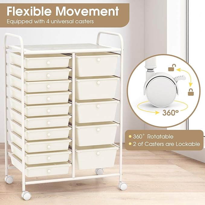 DORTALA 15-Drawer Rolling Storage Cart - Image 6