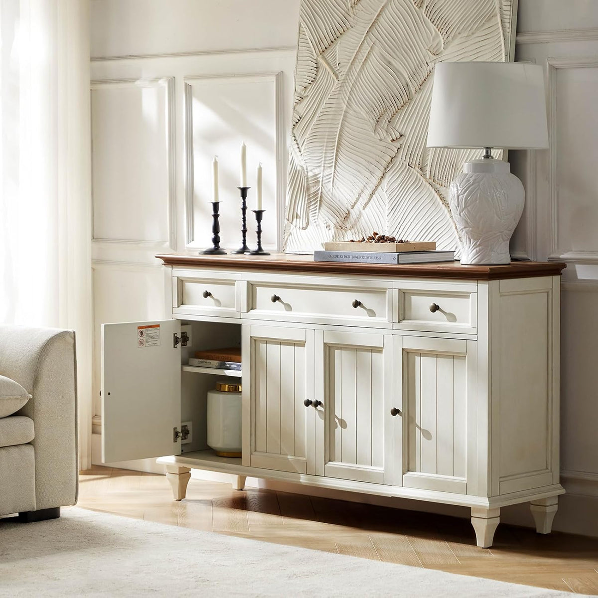 HULALA HOME 58" Sideboard Buffet Cabinet with Storage & Drawers, White
