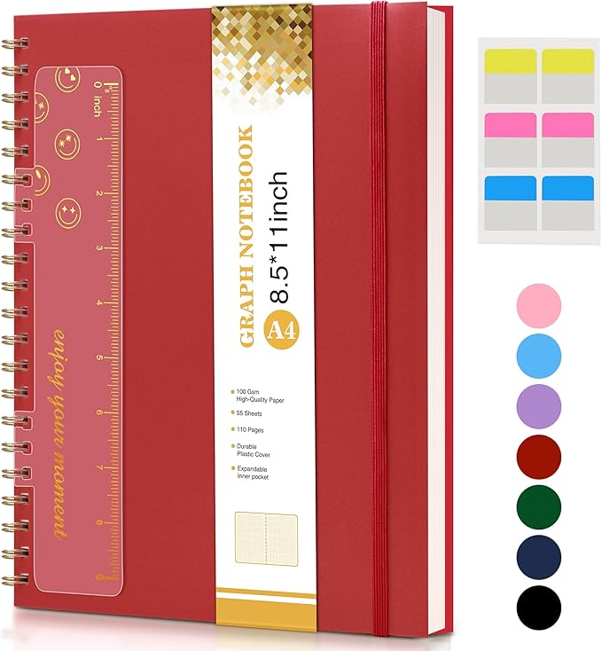 Graph Paper Notebook, Spiral Notebook Journal 8.5” x 11”, A4 Large Grid by UEBZFOCS