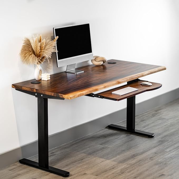 Standing Desk with Keyboard Tray – Walnut Solid Wood Desk, Natural Live Edge - Image 9