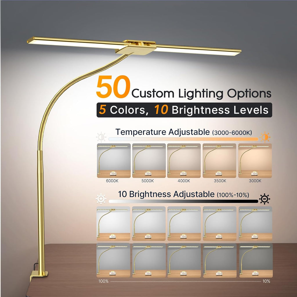 syrinx led desk lamp for office home, dual shown in use