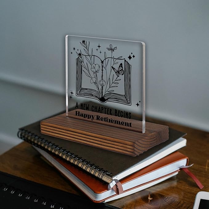 New Chapter Begins Retirement Acrylic Desk Sign, Inspirational Gift - Image 2