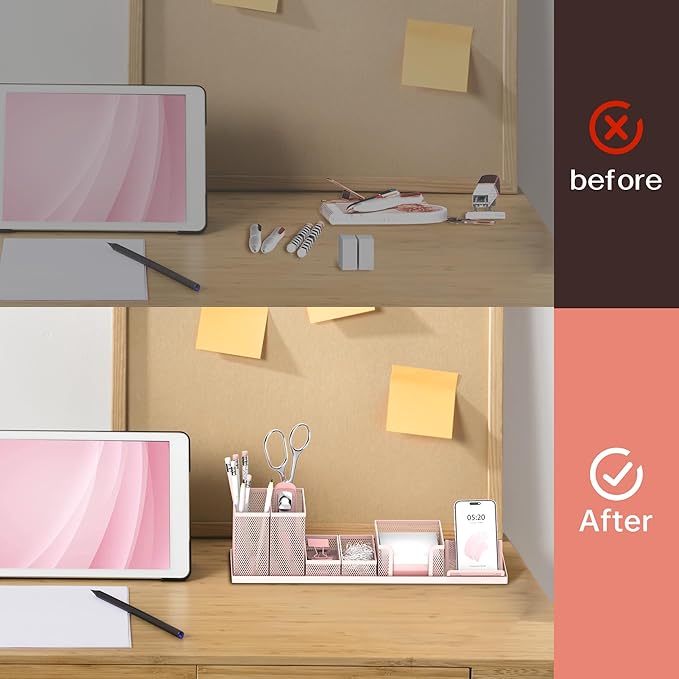 SUPEASY Pen Holder for Desk, 6 Piece Mesh Desk Organizer set for Office - Image 5
