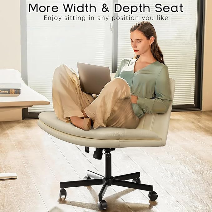 PUKAMI Criss Cross Chair with Wheels, Armless Cross Legged Office Desk Chair - Image 3