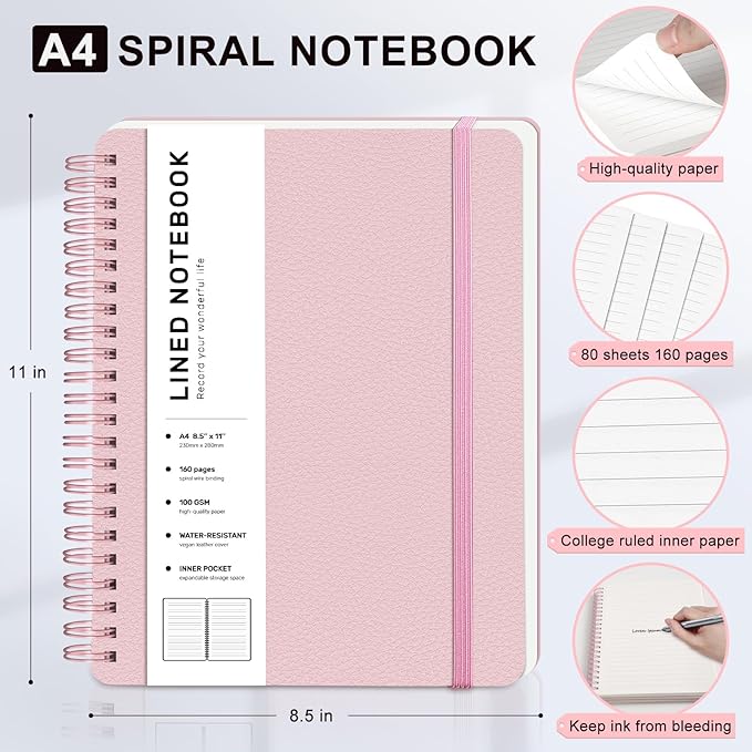 Lined Spiral Journal Notebook, A4 Spiral Notebook, 8.5''×11'' 100GSM Thick - Image 2