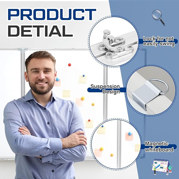 60” x 40” Foldable Whiteboard Dry Erase Board Large Tri Folding Whiteboard - Image 3
