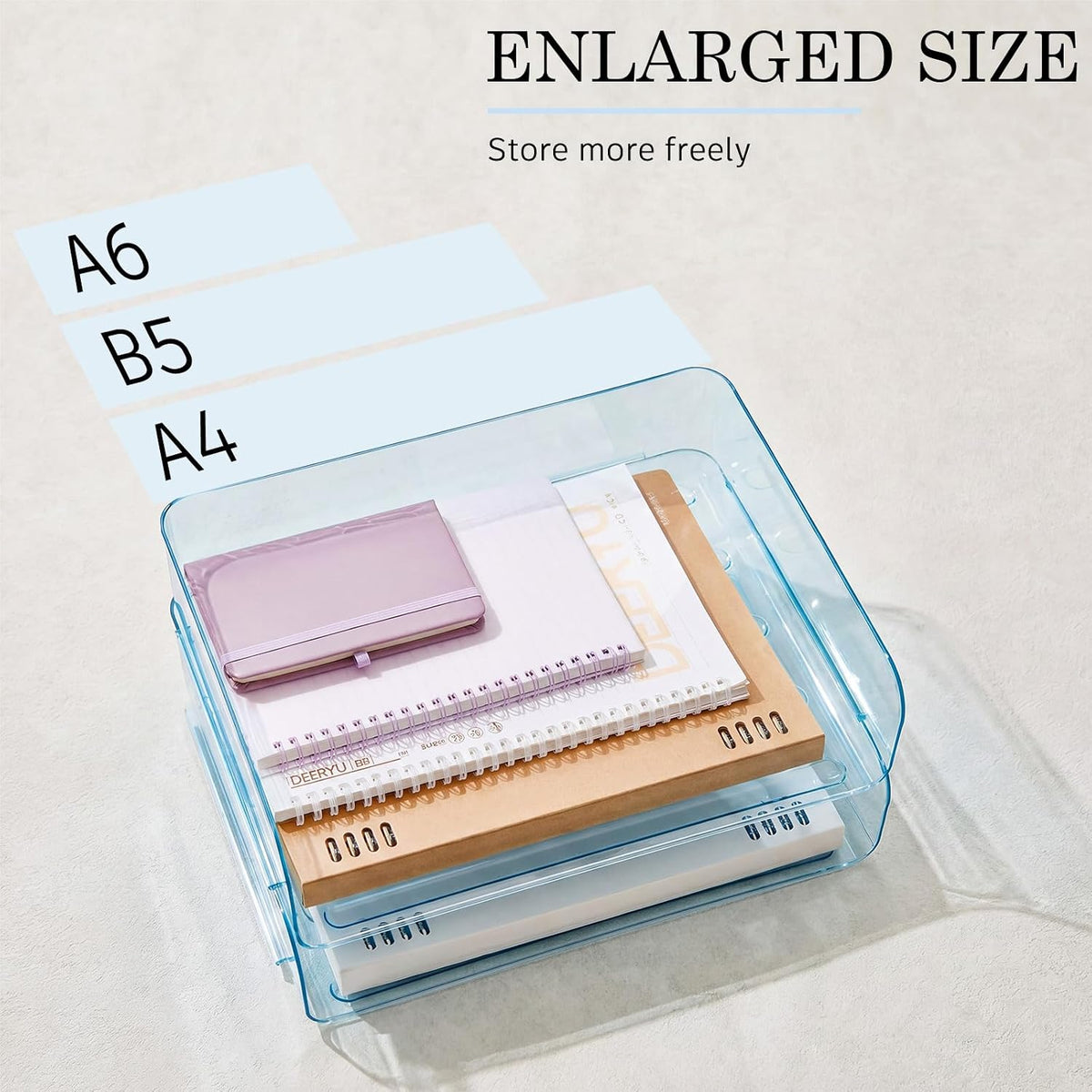 Harloon 4 Tier Clear Blue Acrylic Paper Organizer Letter Tray, Aesthetic Stac...