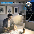 led clamp on desk lamp, 360°adjustable swing arm showing dimensions
