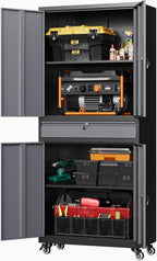 letaya metal garage storage cabinet with wheels,72” rolling, view 9