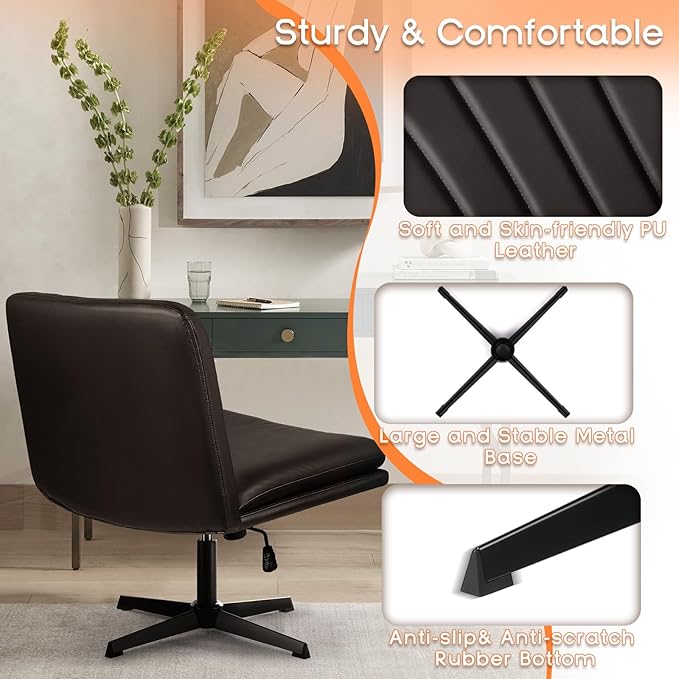 PUKAMI Criss Cross Legged Office Chair, Armless Office Desk Chair No Wheels - Image 5