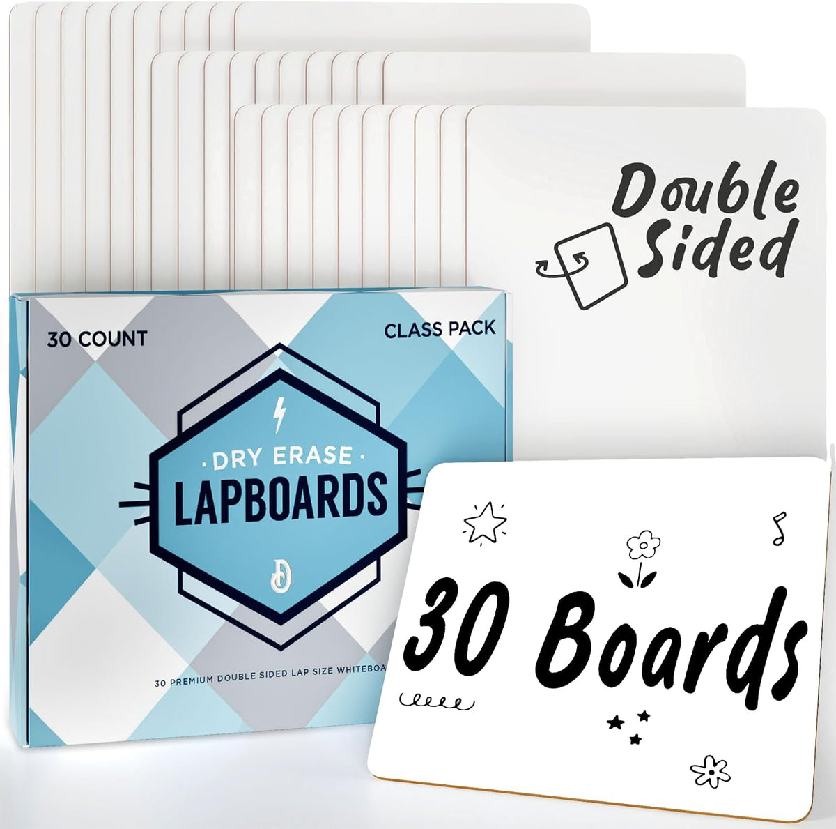 Dry Erase Boards [30pc Double Sided] Lapboards with ClearWipe Coating! Small ...