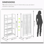 4NM No Assembly Folding Bookshelf Storage Shelves 4 Tiers Vintage Bookcase - Image 2