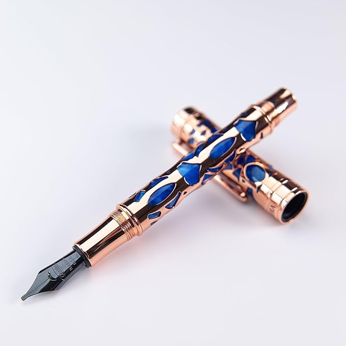 Conklin Endura Deco Crest Fountain Pen in Blue, Broad Nib, Premium Writing - Image 2