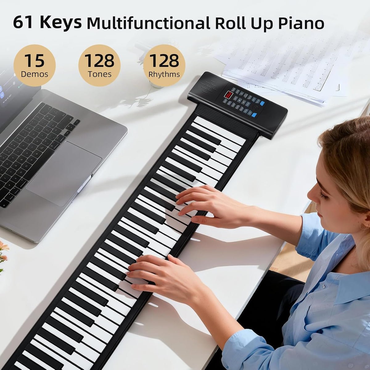 POGOLAB 61 Keys Roll Up Keyboard Piano, Portable Electric Foldable Piano with...