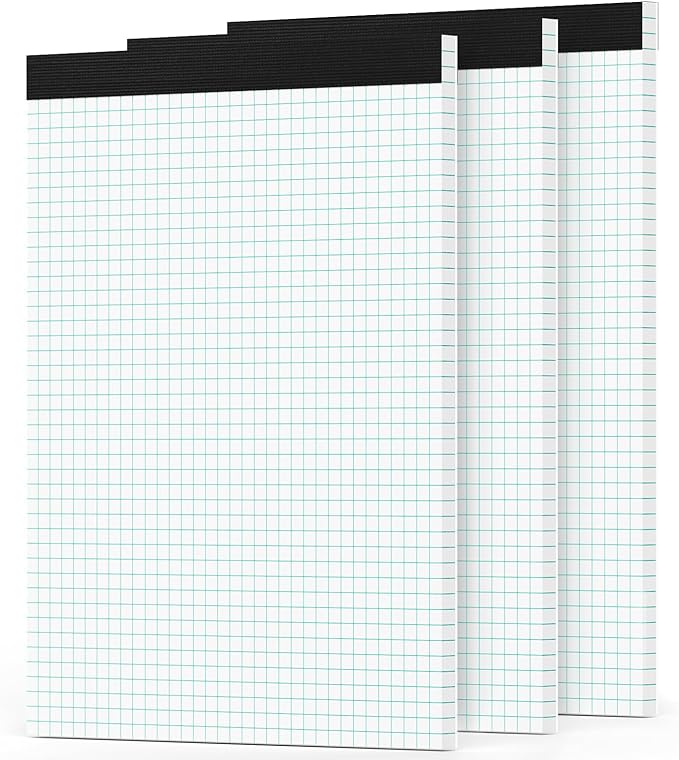 Zaviko Grid Paper Pads 8.5 x 11, 3 Pack, 4x4 Blue Quad Graph Paper Pads 8.5 x 11 by Home