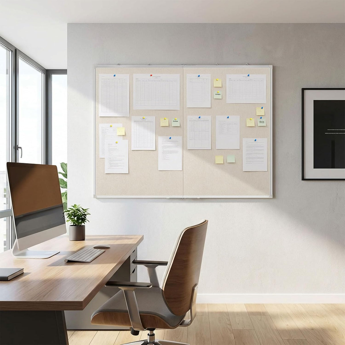 Double-Sided Large Foldable Cork Board with Linen, 48" x 36"
