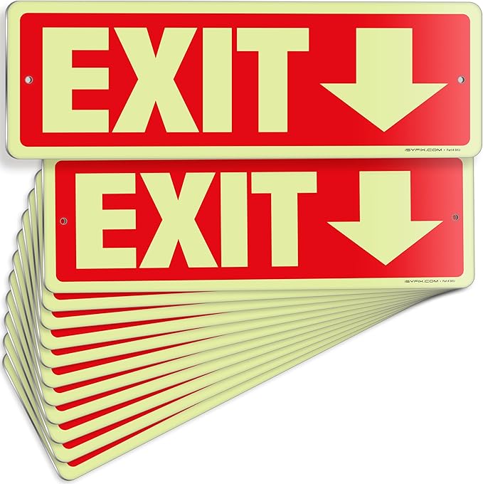 iSYFIX Exit Signs with Directional Down Arrow, Glow in the Dark, by iSYFIXPREMIUMSIGNS